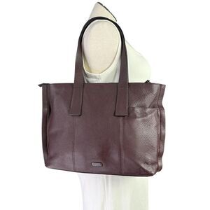 Vince Camuto Tote Bag X Large Brown Livy Pebbled Leather Double Straps Zip Top